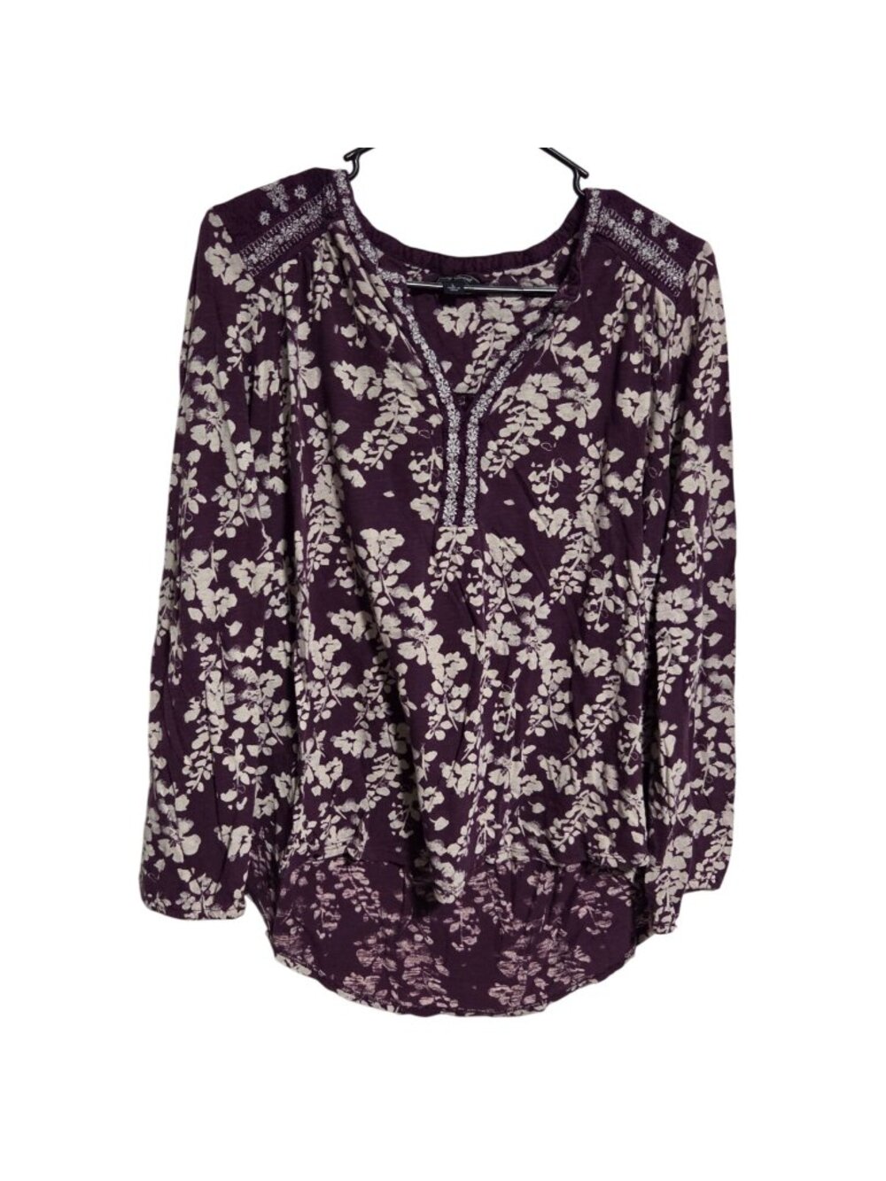 Lucky Brand Tunic Blouse Size Large Purple Floral Long Sleeve Cottagecore Flowy